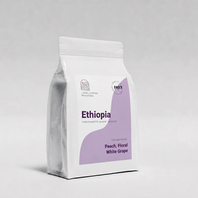 12 oz bag of Local Coffee Roasters Ethiopia Yirgacheffe whole bean coffee