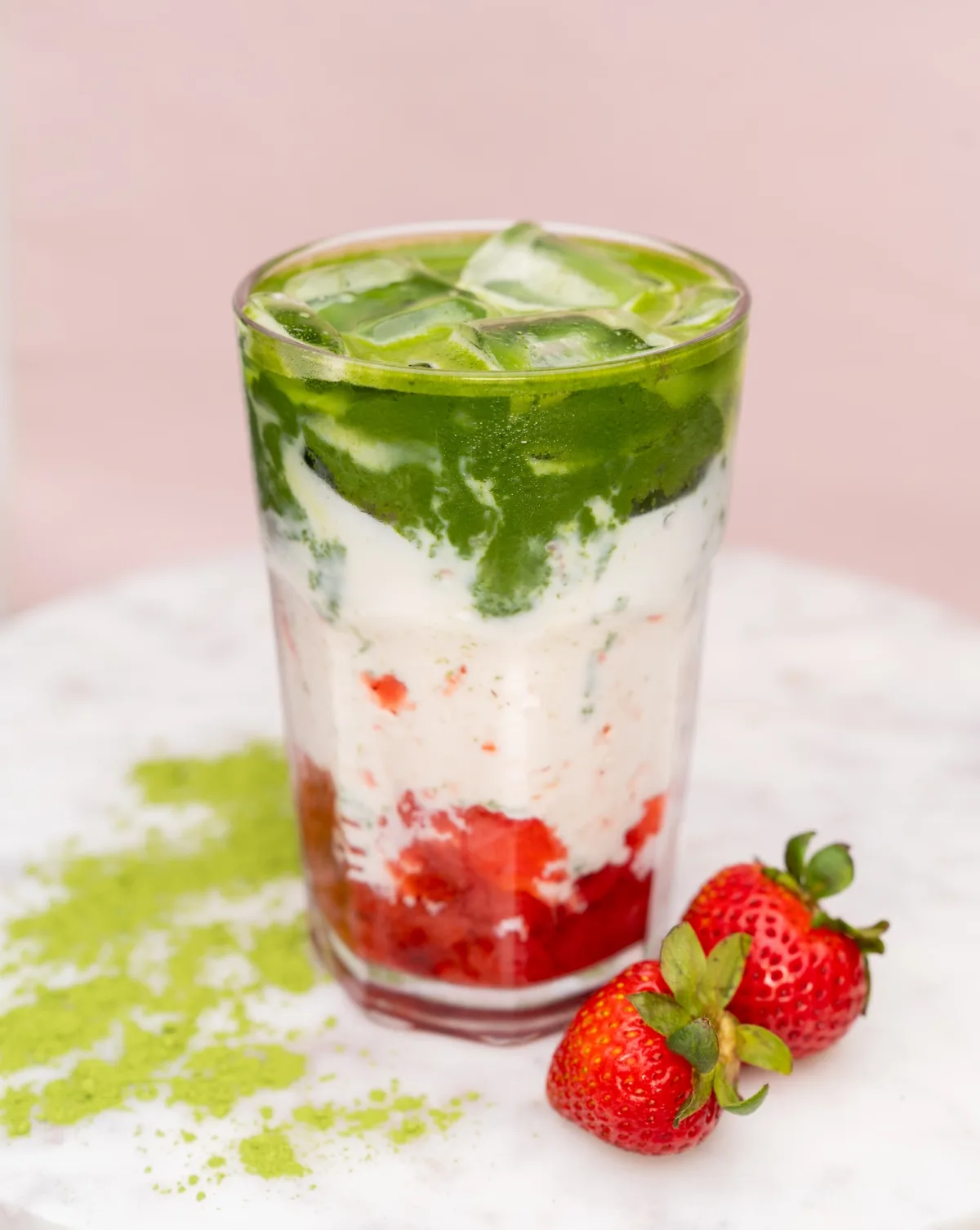 Strawberry matcha latte from +Bake Cafe